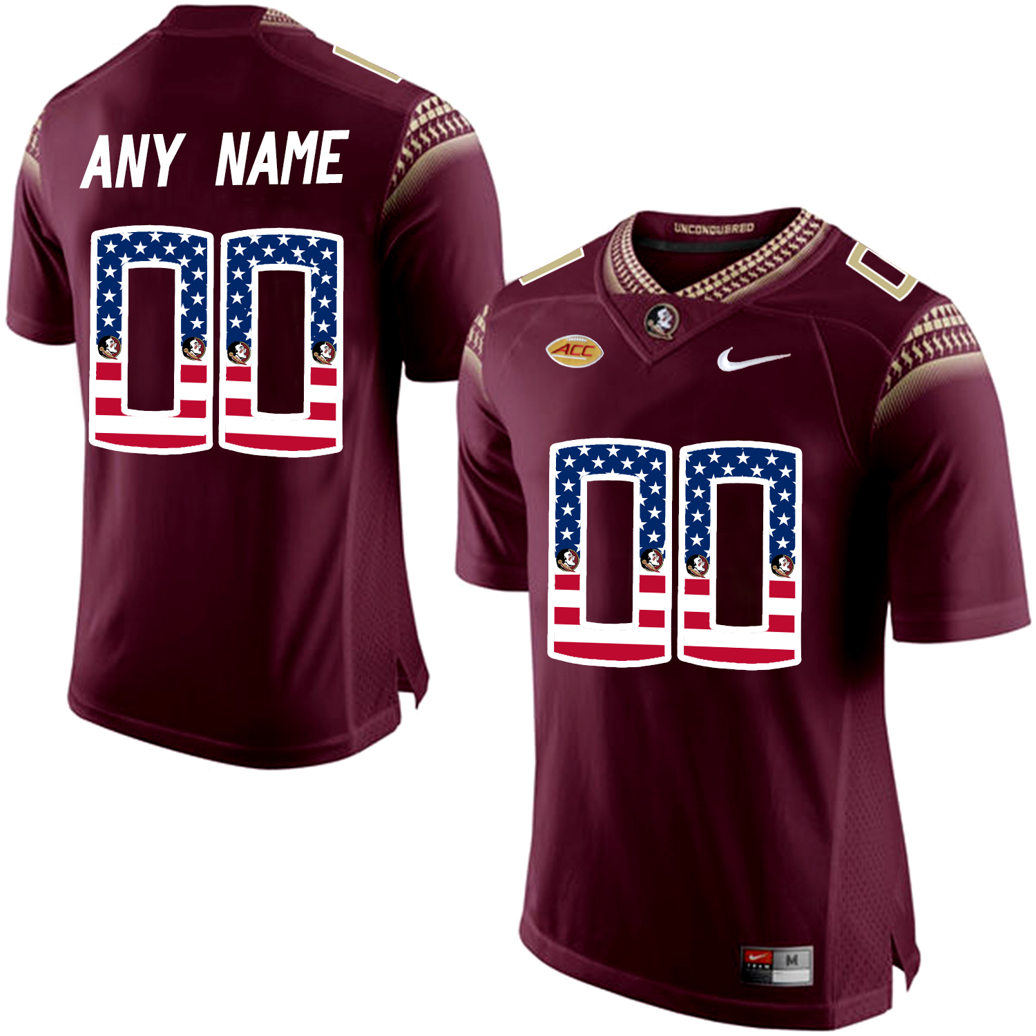 US Flag Fashion Men Florida State Seminoles Customized College Football Limited Jersey  Red->->Custom Jersey